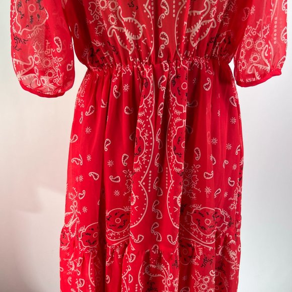 Made With Love Bandana Paisley Dress Womens Size M Red/White Lightweight Lined - Picture 8 of 13